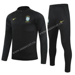2021-2022 Brazil Black Thailand Soccer Tracksuit Uniform-GDP