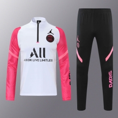 2020-2021 Jordan Paris SG White With Pink Sleeve Thailand Soccer Tracksuit Uniform-418