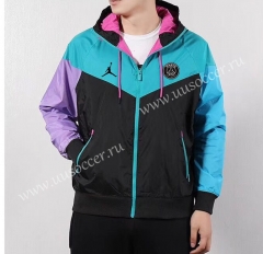 2021-2022 Paris SG Blue & Black & Purple Wind Coat With Hat-GDP