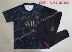2021-2022 Jordan Paris SG Black Short-sleeved Thailand Soccer Tracksuit-815