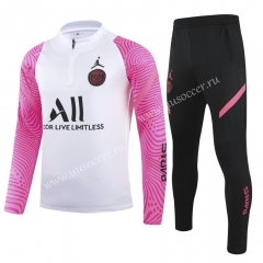 2021-2022 Jordan Paris SG White With Pink Sleeve Youth/Kids Thailand Soccer Tracksuit Uniform-GDP