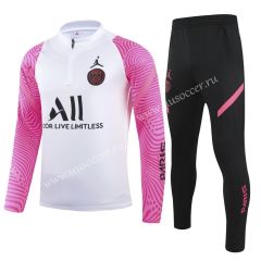 2021-2022 Jordan Paris SG White With Pink Sleeve Youth/Kids Thailand Soccer Tracksuit Uniform-GDP