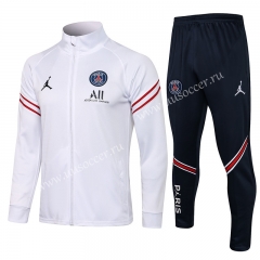 2021-2022 Paris SG Gray & White With Blue Logo Soccer Jacket Uniform-815