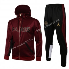 2021-22 Paris SG Jordan Maroon Soccer Jacket Uniform With Hat-815