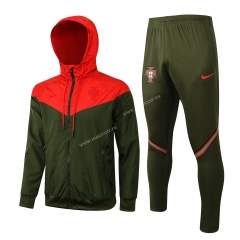 2021-2022 Portugal Army Green Thailand Soccer Windbreaker Uniform With Hat-815