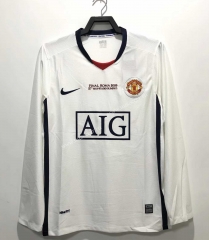 08-09 UEFA Champions League Retro Version Manchester United Away White Thailand LS Soccer Jeesey AAA-811