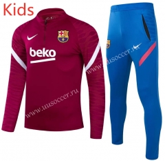 2021-2022 Barcelona Maroon Thailand Kids  Tracksuit Uniform-GDP
