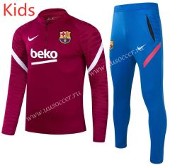 2021-2022 Barcelona Maroon Thailand Kids  Tracksuit Uniform-GDP