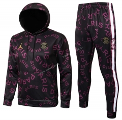 2021-22 Jordan PSG Black Thailand Soccer Tracksuit Uniform With Hat-815