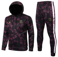 2021-22 Jordan PSG Black Thailand Soccer Tracksuit Uniform With Hat-815