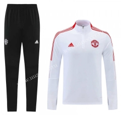 2021-2022 Manchester United White High collar Thailand Soccer Jacket Uniform-LH