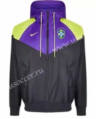 2021-2022 Brazil Black Thailand Soccer Windbreaker With Hat -GDP