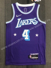 21-22 City Edition NBA Lakers Purple #4 Jersey-311