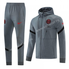 2021-22 Paris SG Dark  Gray  Soccer Jacket Uniform with hat-LH