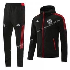 21 -2022 Manchester United Black  Thailand Soccer Jacket Uniform With Hat-LH