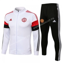 2021-2022 Manchester United White High collar  Thailand Soccer Jacket Uniform-815
