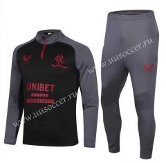 2021-2022 Rangers Black&Gray Soccer Tracksuit Uniform-HR