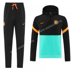 21-22 Chelsea Black Thailand Soccer Tracksuit Uniform With Hat-LH