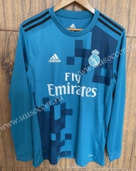 Retro Version 17-18 Real Madrid 2nd Away Blue LS Thailand Soccer Jersey AAA-SL