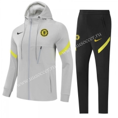 21-22 Chelsea Light Gray Thailand Soccer Jacket Uniform With Hat-GDP