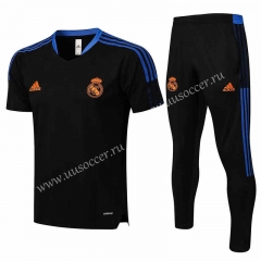21-22 Real Madrid Black  Thailand Short-sleeved Tracksuit Uniform-815
