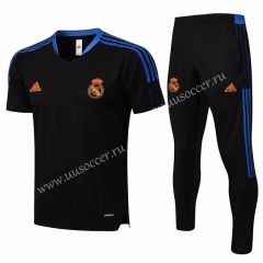 21-22 Real Madrid Black  Thailand Short-sleeved Tracksuit Uniform-815