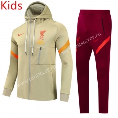 2021-2022 Liverpool Khaki Kids/Youth Soccer Jacket Uniform With hat -GDP