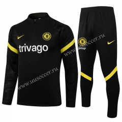 21-22 Chelsea Black Thailand Soccer Tracksuit Uniform-815