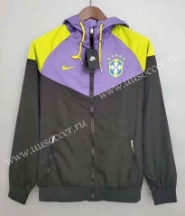 2021-2022 Brazil Black&Purple  Thailand Soccer Windbreaker With Hat -WD
