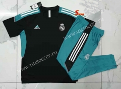 21-22 Real Madrid Black Thailand Short-sleeved Tracksuit Uniform-815
