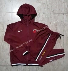 2021-2022 NBA Miami Heat Dark Red With Hat Jacket Uniform-815