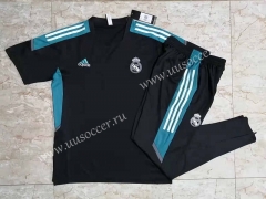 21-22 Real Madrid Black  Thailand Short-sleeved Tracksuit Uniform-815