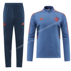 2022-23 Manchester United Blue&Gray  Thailand Soccer Tracksuit Uniform-LH