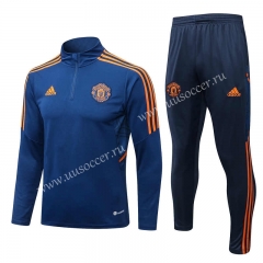 2022-23 Manchester United Blue  Thailand Soccer Tracksuit Uniform-815