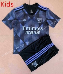 2022-23 Olympique Lyonnais 2nd Away Blue&Black  Youth/Kids Soccer Uniform-AY