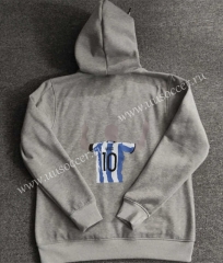 2022-23   Argentina Messi Signature Edition Plush Gray Thailand Tracksuit Top With Hat-LH