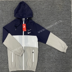 (L-4XL)Nike Royal Blue Thailand Soccer Windbreaker With Hat-LH
