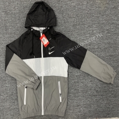 (L-4XL)Nike Black&Gray Thailand Soccer Windbreaker With Hat-LH