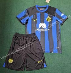 Correct Version 2023-24  Inter Milan Home Blue&Black Soccer Uniform-3454