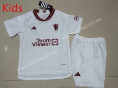 2023-24 Manchester United 2nd Away  White  Soccer kids  Uniform-507