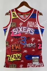 Retro Version 96-97 Philadelphia 76ers Mitchell&Ness Graffiti Red #3 NBA Jersey-311