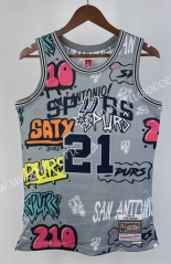 Retro Version 98-99 San Antonio Spurs Mitchell&Ness Graffiti Grey #21 NBA Jersey-311