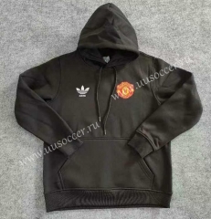Manchester United Black Thailand Soccer Tracksuit Fleece-lined With Hat-CS