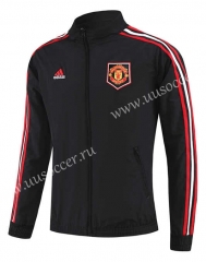 (S-3XL) 2024-2025 Manchester United Black Embroidery Reversible Trench Coats -0255