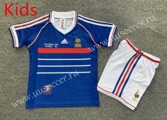 Retro Version 1998 France Home Blue Kids/Youth Soccer Uniform-7809