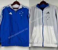 (S-3XL) 2024-2025 Cruzeiro EC Blue&White Reversible Trench Coats -0255