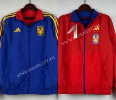 (S-3XL) 2024-2025 Tigres UANL Blue&Red Reversible Trench Coats-0255