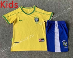 Retro Version 1998 Brazil Home Yellow Kid/Youth Soccer Uniform-7809