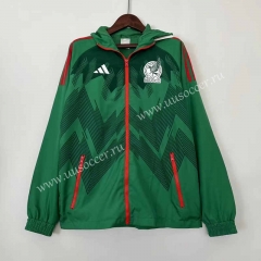 (S-3XL) 2024-2025 Mexico Green Reversible Trench Coats With Hat-0255