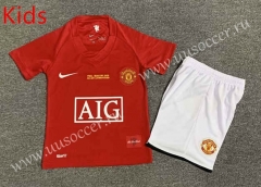 Retro Version 07-08 Manchester United Home Red Kids/Youth Soccer Uniform-7809